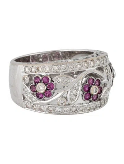 Pre-owned Le Vian 18k Ruby Diamond Floral Cluster Band Ring In Multicolor