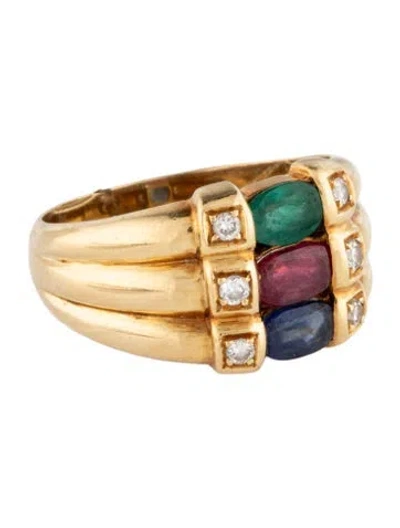 Pre-owned Le Vian 18k Ruby, Emerald, Sapphire & Diamond Band Ring In Multicolor