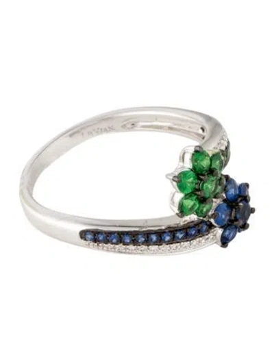Pre-owned Le Vian 18k Sapphire, Tsavorite Garnet, & Diamond Flower Cocktail Ring In Multi