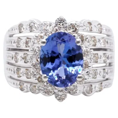 Pre-owned Le Vian 18k White Gold 2 Ct Oval Tanzanite 0.9 Ct Round Diamonds Ring Sz 7