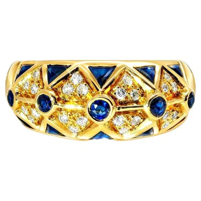 Pre-owned Le Vian 18k Yellow Gold  Sapphire Diamond Mosaic Band Ring