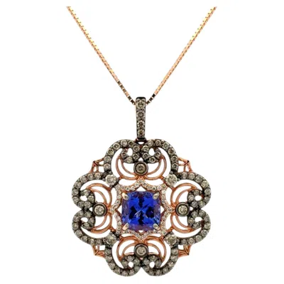 Pre-owned Le Vian 2 Carat Cushion Tanzanite Diamond Gold Signed  Designer Pendant Necklace In Multi