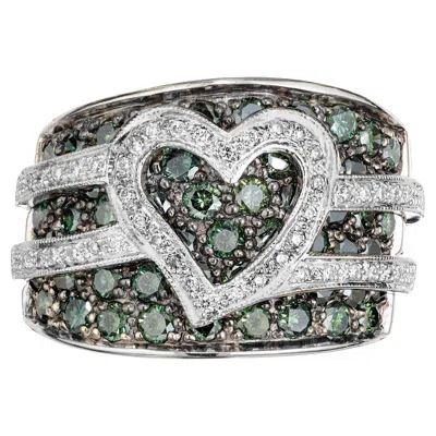 Pre-owned Le Vian 2.50 Blue Green Diamond White Gold Heart Cocktail Ring