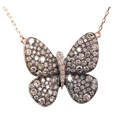 Pre-owned Le Vian 26358 Levian 14k Rose Gold Chocolate Vanilla Diamond Butterfly Pendant Necklace In Red