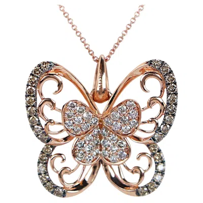 Pre-owned Le Vian 26478 Levian 14k Rose Gold Chocolate Vanilla Diamond Butterfly Pendant Necklace In Red