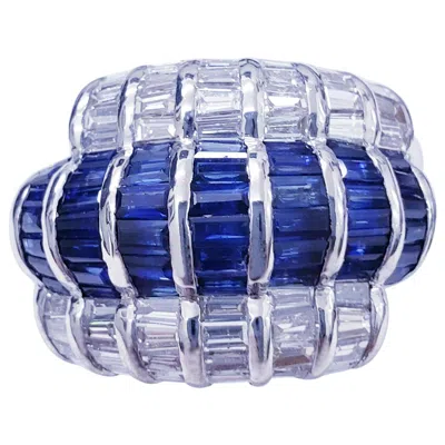 Pre-owned Le Vian 5.02 Carat Total Weight Diamonds And Blue Sapphires Cocktail Ring 18k