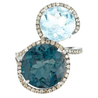 Pre-owned Le Vian 6.50 Carat Blue Topaz Brown Diamond White Gold Cocktail Ring