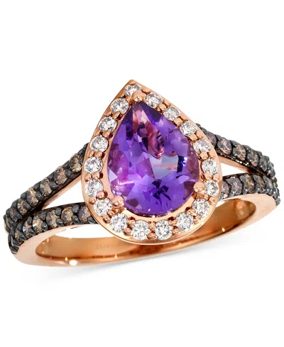Le Vian Amethyst (1-1/5 Ct. T.w.), Nude Diamond (1/4 Ct. T.w.) & Chocolate Diamond (3/8 Ct. T.w.) Pear-shape In Rose Gold