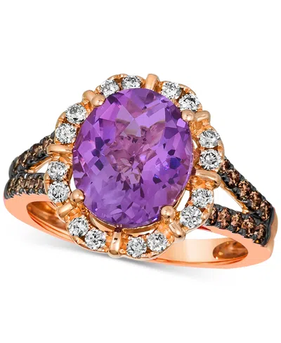 Le Vian Amethyst (3-1/4 Ct. T.w.), Nude Diamond (1/4 Ct. T.w.) & Chocolate Diamond (1/3 Ct. T.w.) Oval Halo In Rose Gold
