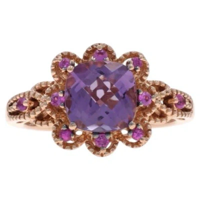 Pre-owned Le Vian Amethyst Sapphire Halo Ring - Rose Gold 14k Sq Cushion 2.60ctw Floral In Red