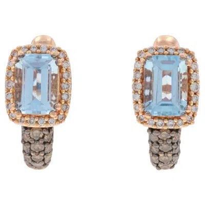 Pre-owned Le Vian Aquamarine Diamond Halo J-hoop Earrings - Rose Gold 14k Emerald 2.27ctw In Red