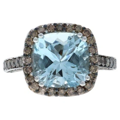 Pre-owned Le Vian Aquamarine Diamond Halo Ring White Gold 14k Sq Cushion 5.13ctw