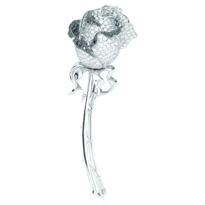 Pre-owned Le Vian Black And White Diamond Rose Pin White Gold