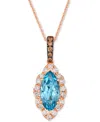 Le Vian Blue Topaz (1-3/4 Ct. T.w.) & Diamond (3/8 Ct. T.w.) Marquise Halo Pendant Necklace In 14k Rose Gold In No Color