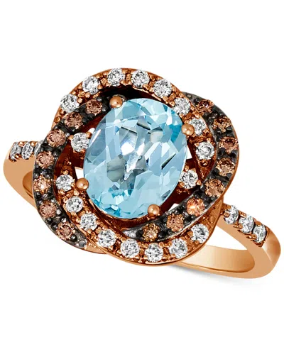 Le Vian Blue Topaz (1-7/8 Ct. T.w.) & Diamond (3/8 Ct. T.w.) Halo Ring In 14k Rose Gold