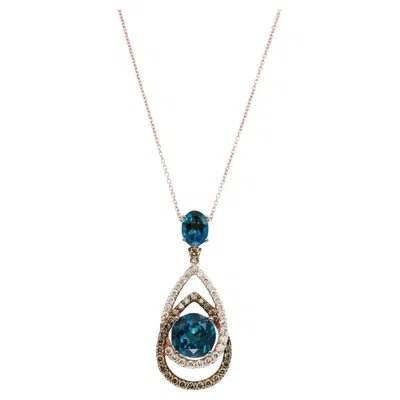 Pre-owned Le Vian Blue Topaz & Diamond Pendant Chain Necklace 14k Rose Gold In Red