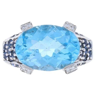Pre-owned Le Vian Blue Topaz Sapphire Dia Cocktail Ring - White Gold 14k Oval 11.04ctw