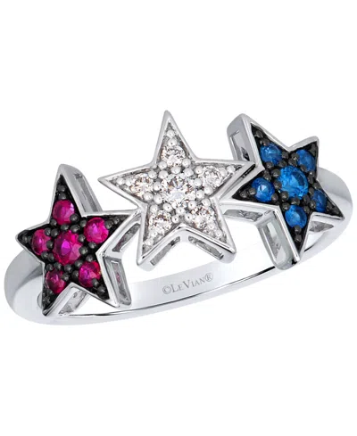 Le Vian Blueberry Sapphire, Passion Ruby (1/4 Ct. T.w.) & Vanilla Diamond (1-1/10 Ct. T.w.) Americana Stars  In White Gold