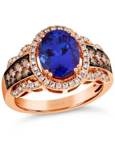 Le Vian Blueberry Tanzanite (2-1/2 Ct. T.w.) & Diamond (5/8 Ct. T.w.) Halo Statement Ring In 14k White Gold In Rose Gold