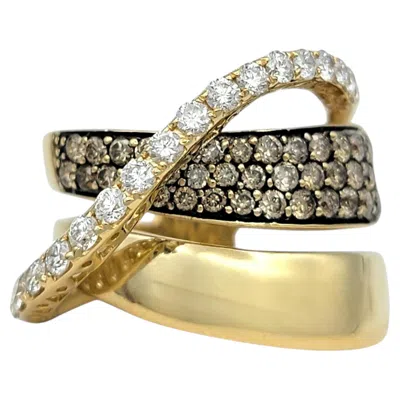 Pre-owned Le Vian Brown & White Diamond Crossover Sculptural Band Ring In 14k Yellow Gold
