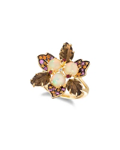 Le Vian Carved Leaves 14k 0.05 Ct. Tw. Diamond & Chocolate Quartz Ring In Gold