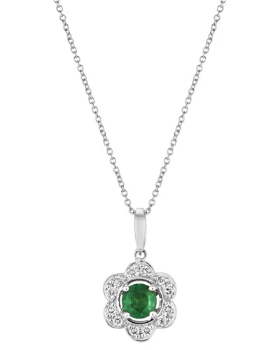 Le Vian ® Center Stone 14k 0.39 Ct. Tw. Diamond & Emerald Pendant In Metallic