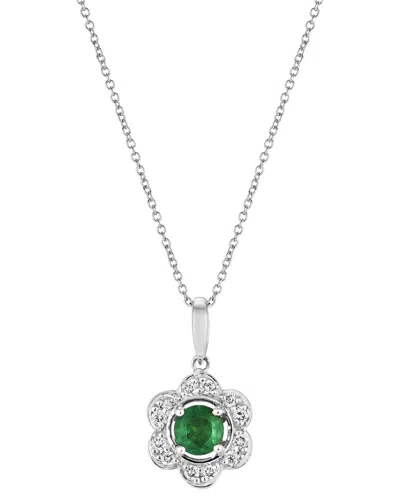 Le Vian Center Stone 14k 0.39 Ct. Tw. Diamond & Emerald Pendant In Metallic