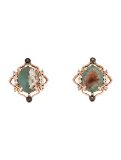 Pre-owned Le Vian Chalcedony, Smokey Quartz, & Topaz Stud Earrings In Multi