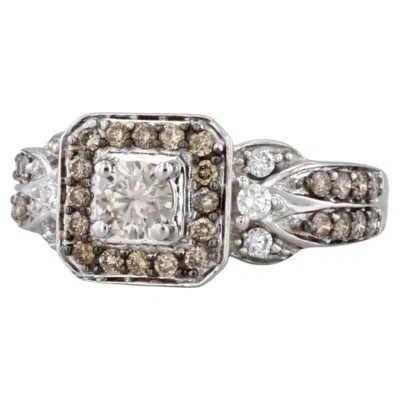 Pre-owned Le Vian Champagne & White Diamond Halo Engagement Ring 14k White Gold Size 7
