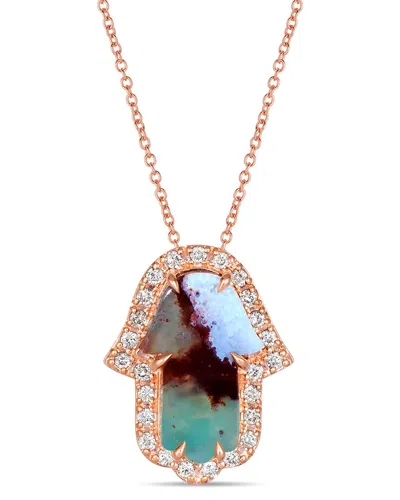 Le Vian Chamsa Hand 14k Rose Gold 2.63 Ct. Tw. Diamond & Aquaprase Pendant In Multi