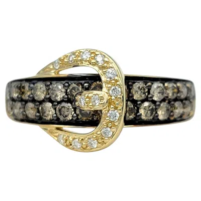 Pre-owned Le Vian Chocolate And White Diamond Belt Buckle Band Ring In 14k Yellow Gold