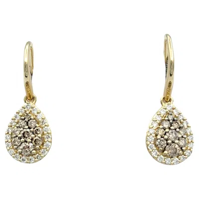 Pre-owned Le Vian Chocolate And White Diamond Dangle Earrings Set In 14 Karat Yellow Gold