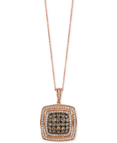 Le Vian Chocolate Diamond (1 Ct. T.w.) & Vanilla Diamond (1/2 Ct. T.w.) Square Halo 18" Pendant Necklace In 
