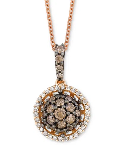 Le Vian Chocolate Diamond (1/2 Ct. T.w.) & Vanilla Diamond (1/10 Ct. T.w.) Halo Cluster 18" Pendant Necklace