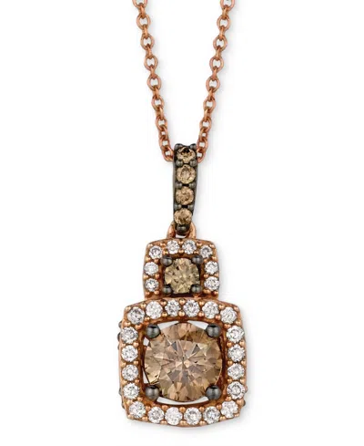 Le Vian Chocolate Diamond (3/4 Ct. T.w.) & Vanilla Diamond (1/5 Ct. T.w.) Double Drop Halo 18" Pendant Neckl