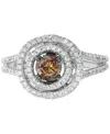 Le Vian Chocolate Diamond (3/8 Ct. T.w.) & Vanilla Diamond (3/8 Ct. T.w.) Double Halo Ring In 18k White Gold In Silver