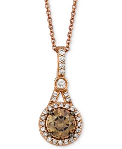 Le Vian Chocolate Diamond (5/8 Ct. T.w.) & Vanilla Diamond (1/4 Ct. T.w.) Halo 18" Pendant Necklace In 14k R
