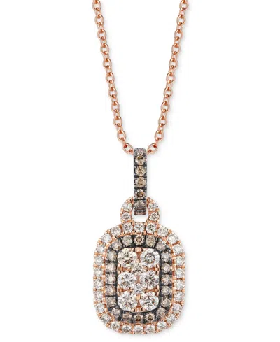 Le Vian Chocolate Diamond & Nude Diamond (5/8 Ct. T.w.) Halo Cluster Adjustable 20" Pendant Necklace In 14k  In Gold