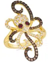 Le Vian Chocolate Diamond & Nude Diamond (7/8 Ct. T.w.) & Passion Ruby (1/20 Ct. T.w.) Octopus Ring In 14k G In Gold