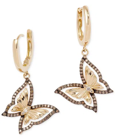 Le Vian Chocolate Diamond & Nude Diamond Butterfly Drop Earrings (1/2 Ct. T.w.) In 14k Gold In 14k Honey Gold Earrings