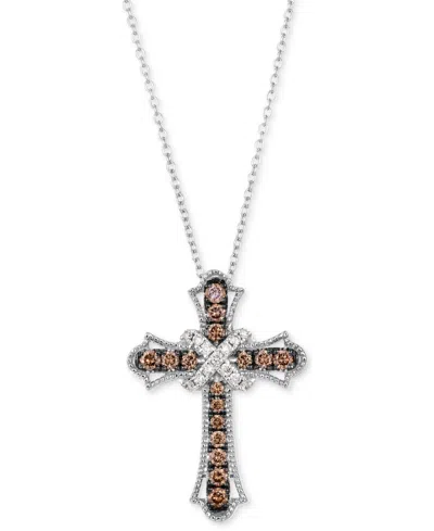 Le Vian Chocolate Diamond & Nude Diamond Cross 18" Pendant Necklace (3/8 Ct. T.w.) In 14k White Gold In No Color