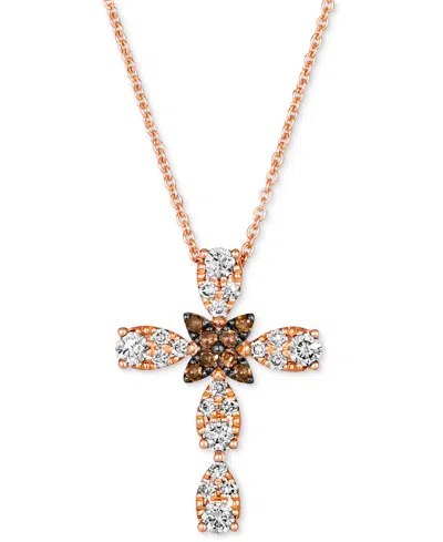 Le Vian Chocolate Diamond & Nude Diamond Cross Adjustable 20" Pendant Necklace (3/8 Ct. T.w.) In 14k Rose Go