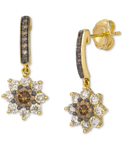 Le Vian Chocolate Diamond & Nude Diamond Flower Drop Earrings (1-1/5 Ct. T.w.) In 14k Gold