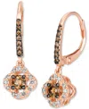 Le Vian Chocolate Diamond & Nude Diamond Flower Halo Drop Earrings (5/8 Ct. T.w.) In 14k Rose Gold