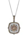 Le Vian Chocolate Diamond & Nude Diamond Halo Cluster (1-1/3 Ct. T.w.) Halo Adjustable 20" Pendant Necklace In Gold