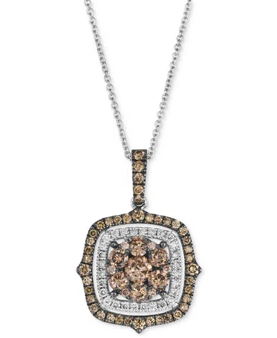 Le Vian Chocolate Diamond & Nude Diamond Halo Cluster (1-1/3 Ct. T.w.) Halo Adjustable 20" Pendant Necklace In Gold