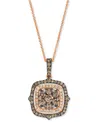 Le Vian Chocolate Diamond & Nude Diamond Halo Cluster (1-1/3 Ct. T.w.) Halo Adjustable 20" Pendant Necklace In Gold