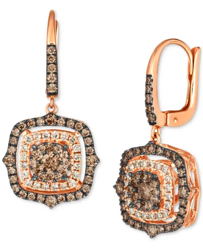 Le Vian Chocolate Diamond & Nude Diamond Halo Cluster Leverback Drop Earrings (1-1/2 Ct. T.w.) In 14k Rose G In Gold