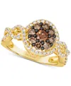 Le Vian Chocolate Diamond & Nude Diamond Halo Cluster Twist Ring (1-1/20 Ct. T.w.) In 14k Gold In Yellow Gold