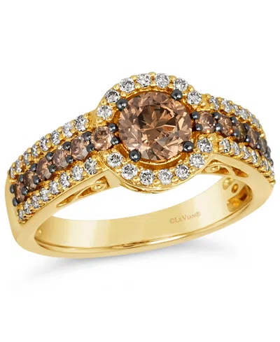 Le Vian Chocolate Diamond & Nude Diamond Halo Triple Row Ring (1-3/8 Ct. T.w.) In 14k Gold In Yellow Gold